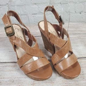 Jessica Simpson Leather Cork Wedged Sandal
